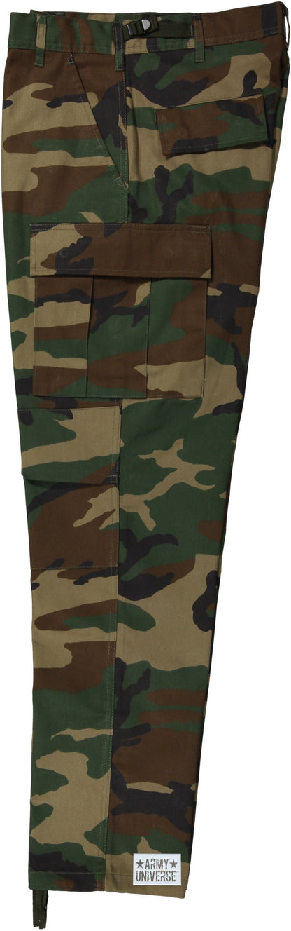 Woodland Camouflage Tactical BDU Pants Military Fatigues Army Cargo Everyday Camo Combat Trousers, Button Fly