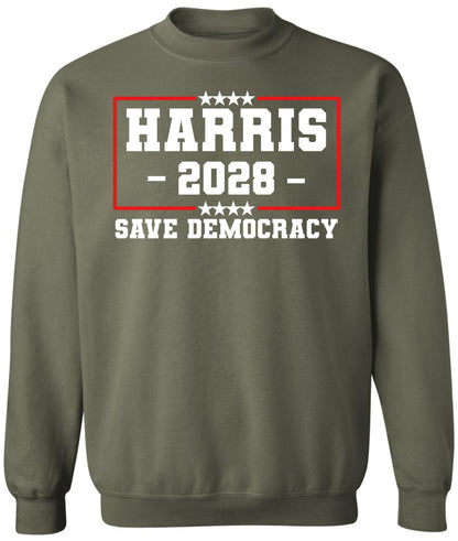 HARRIS 2028 Save Democracy Printed Sweatshirt Political Election Cotton Blend Crewneck Pullover