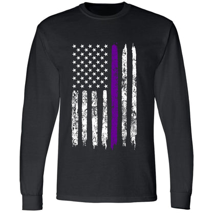 Black USA Flag Thin Line Long Sleeve T-Shirt Patriotic American Support First Responders Tee