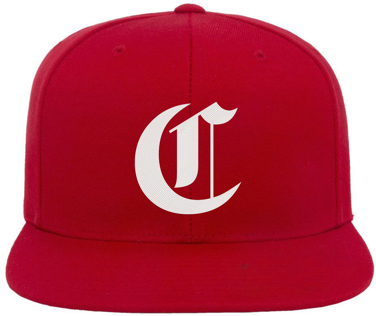 Old English Alphabet C Embroidered Baseball Cap | Classic Gothic Letter Adjustable Flat Bill Snapback Unisex Hat