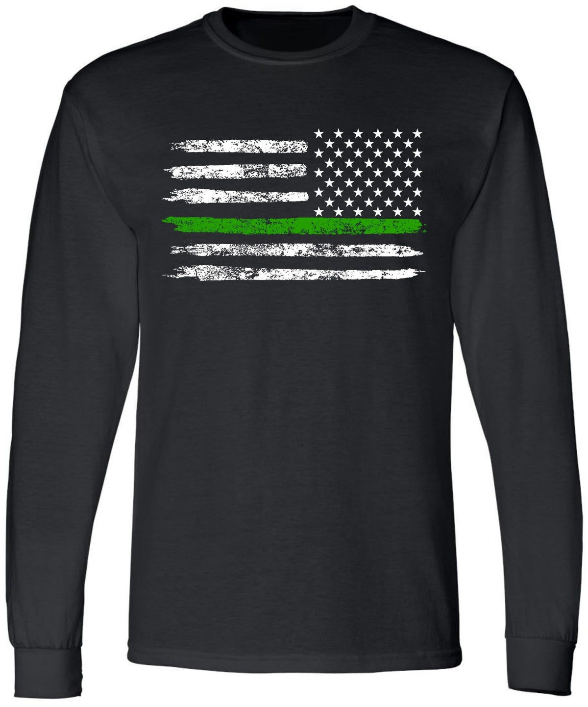 Black USA Flag Thin Line Long Sleeve T-Shirt Patriotic American Support First Responders Tee