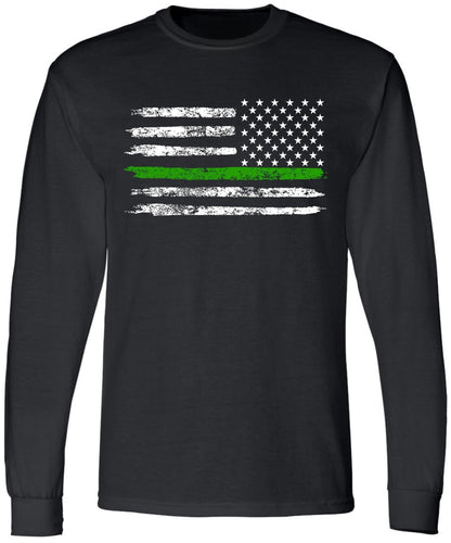 Black USA Flag Thin Line Long Sleeve T-Shirt Patriotic American Support First Responders Tee