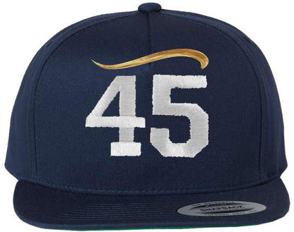 45th President Hair Embroidered Flat Bill Snapback Cap | Trump Supporters Adjustable Slick Hat