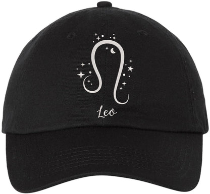 Zodiac Signs Embroidered Dad Hat | Adjustable Astrology Horoscope Monthly Symbols Designs Unstructured Cap, Black