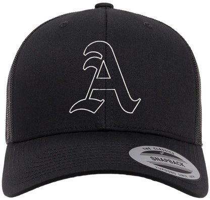 Classic A Letter Embroidered Trucker Hat | Old English Alphabet Adjustable Snapback Unisex Casual Meshback Cap