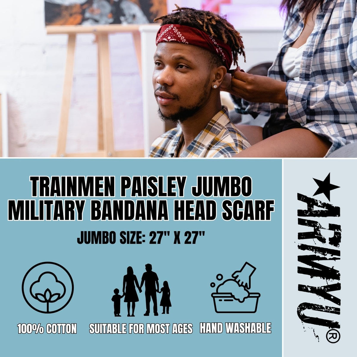 Trainmen Paisley 27" Jumbo Military Bandana Head Scarf Do-rag 100% Cotton Bandanna Face Cover 6-Pack