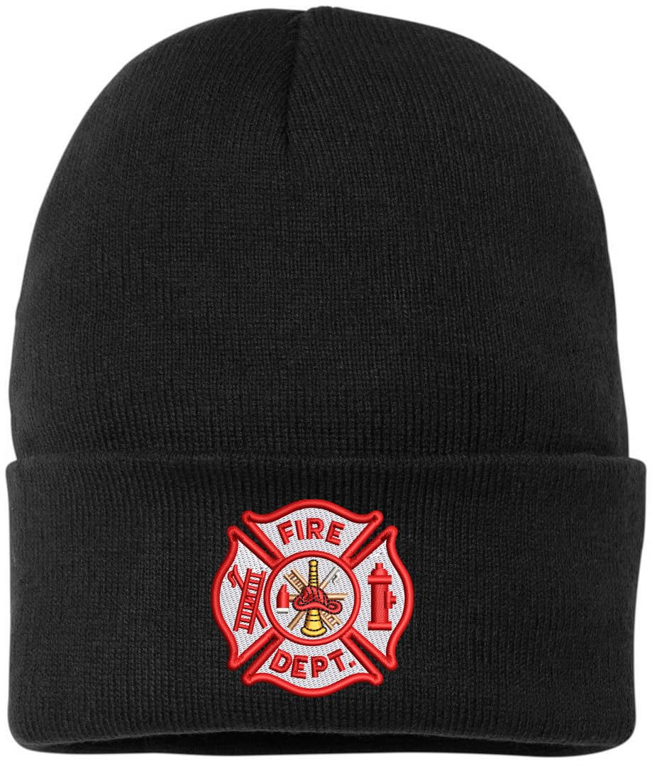 Fire Department Beanie Embroidered FIRE DEPT Watch Cap Warm Winter Hat for First Responders and Supporters