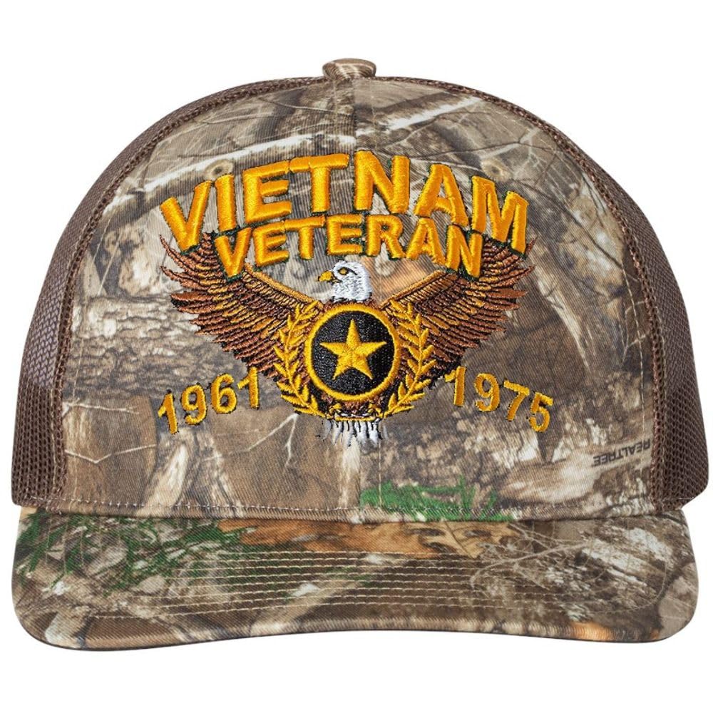 Vietnam Veteran 1961 to 1975 Eagle Star Trucker Hat Embroidered USA Army Vet Mesh & Snap Back Cap
