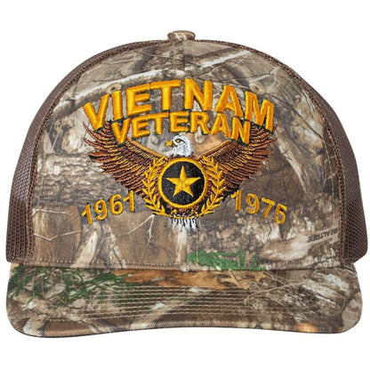 Vietnam Veteran 1961 to 1975 Eagle Star Trucker Hat Embroidered USA Army Vet Mesh & Snap Back Cap