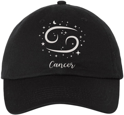 Zodiac Signs Embroidered Dad Hat | Adjustable Astrology Horoscope Monthly Symbols Designs Unstructured Cap, Black