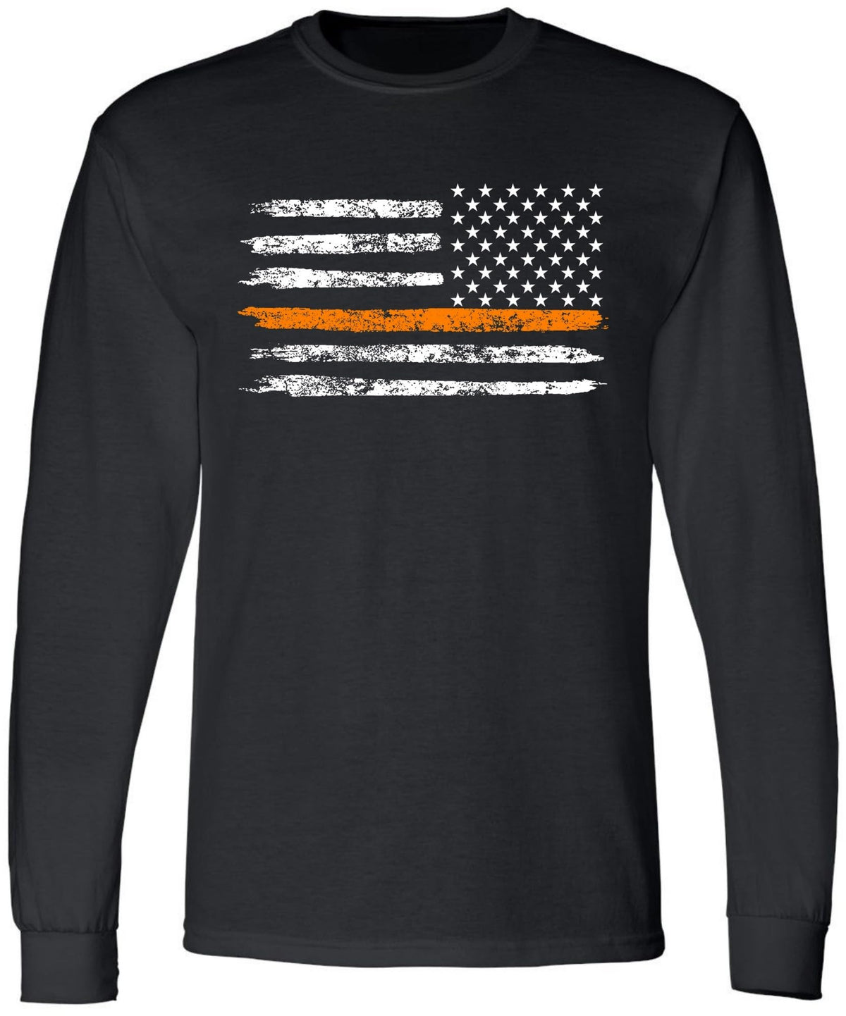 Black USA Flag Thin Line Long Sleeve T-Shirt Patriotic American Support First Responders Tee