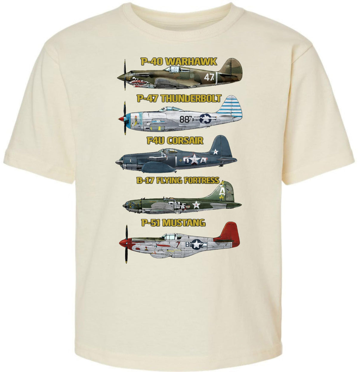 Kids WWII Warbird Aircraft T-Shirt – P-51 Mustang & B-17 Flying Fortress – Aviation Graphic Tee