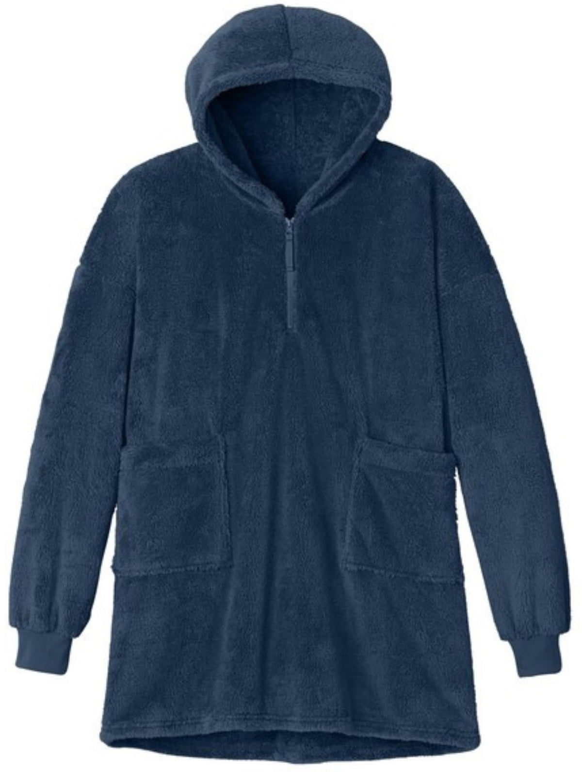 Oversized Plush Fleece Poncho for Women Sherpa Style 1/2 Zip Hooded Popover 100% Polyester
