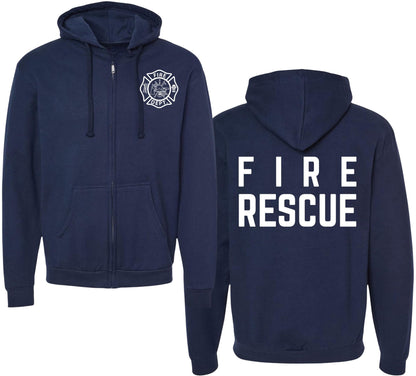 Fire Dept. Fire Rescue Full Zip Hoodie Firefighter Warm Double Side Print Hooded Zipper Sweatshirt for Men & Women
