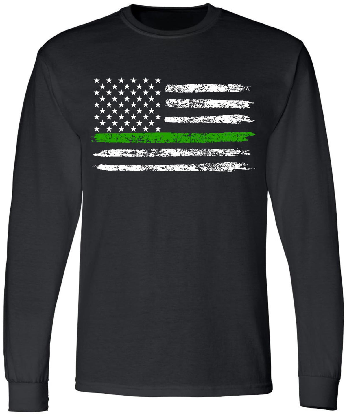 Black USA Flag Thin Line Long Sleeve T-Shirt Patriotic American Support First Responders Tee