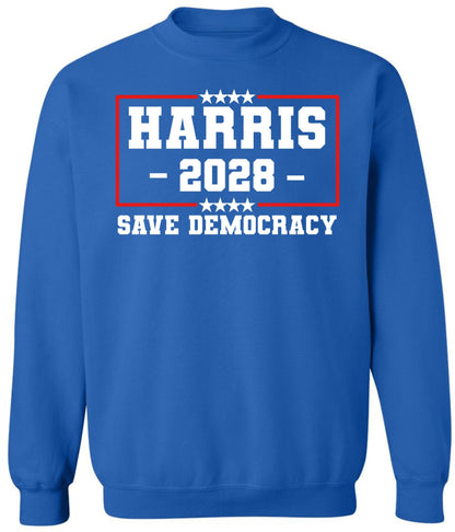 HARRIS 2028 Save Democracy Printed Sweatshirt Political Election Cotton Blend Crewneck Pullover