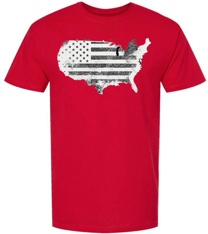 Vintage USA Map Flag Graphic Printed T-Shirt | USA Grunge 48 States Outline Patriotic 100% Cotton Crewneck Tee