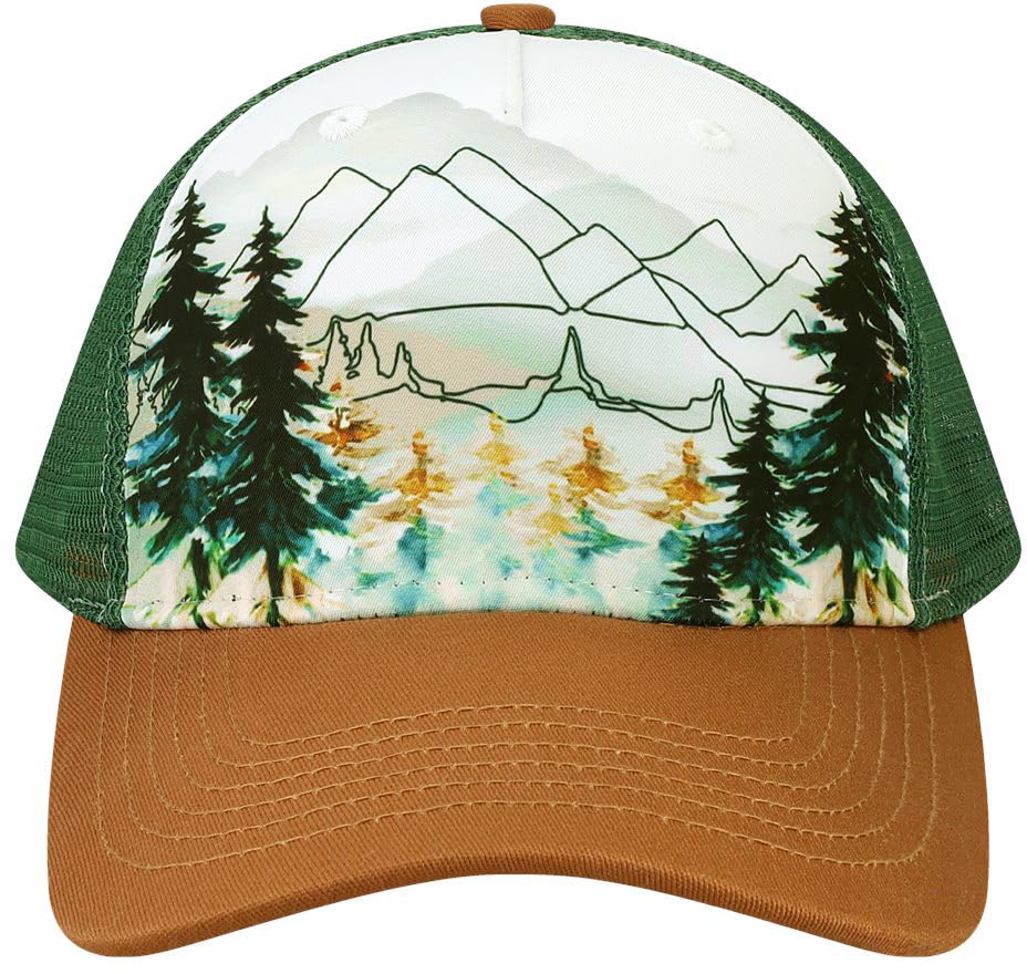 Scenic Nature Landscape Printed Trucker Hat Outdoor Adventure Hiking Camping Fishing Baseball Cap