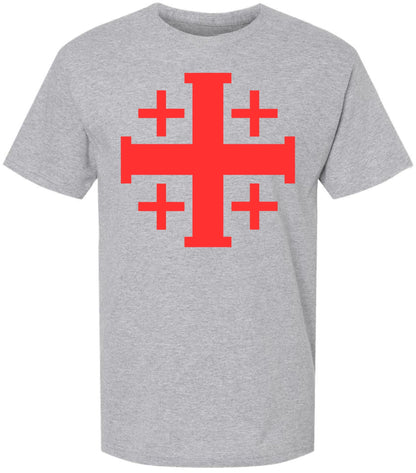 Jerusalem Cross T-Shirt | Christian Crusader Holy Land Symbol Religious Faith Short Sleeve Tee Shirt for Men & Women