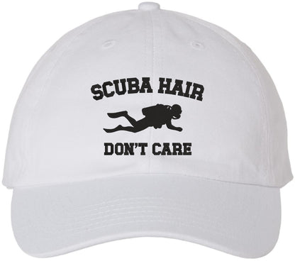 Scuba Hair Don’t Care Embroidered Dad Hat | Funny Diving Scuba Divers & Ocean Lovers Baseball Hat