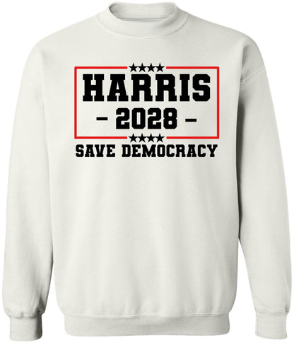 HARRIS 2028 Save Democracy Printed Sweatshirt Political Election Cotton Blend Crewneck Pullover