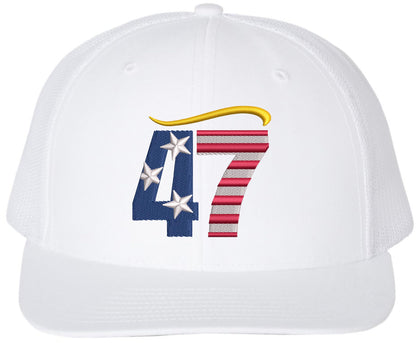 47 USA Flag Hair Top Embroidered Trucker Hat | Support President American Mesh Snapback Unisex Cap