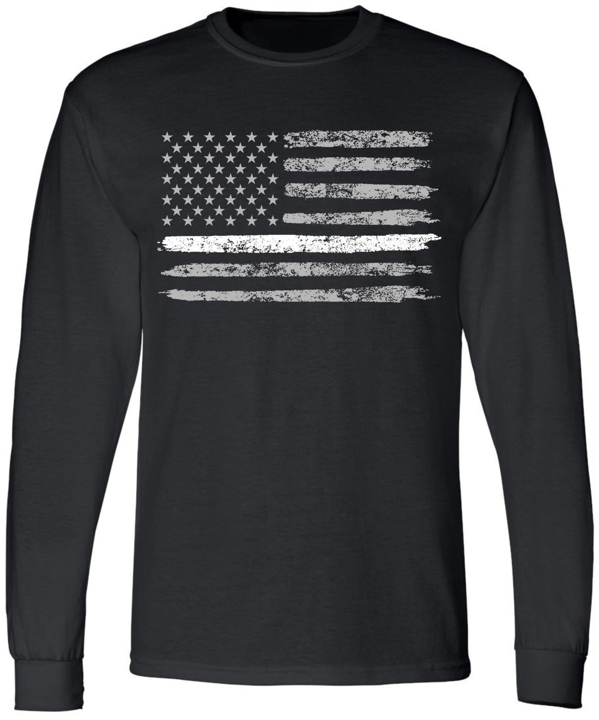 Black USA Flag Thin Line Long Sleeve T-Shirt Patriotic American Support First Responders Tee