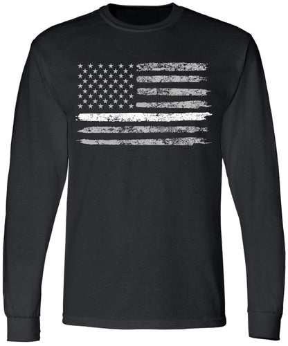 Black USA Flag Thin Line Long Sleeve T-Shirt Patriotic American Support First Responders Tee