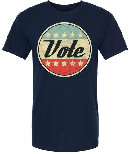 Vote Printed T-Shirt Vintage Retro American Flag Circle Design Political Patriotic Election Day Tee