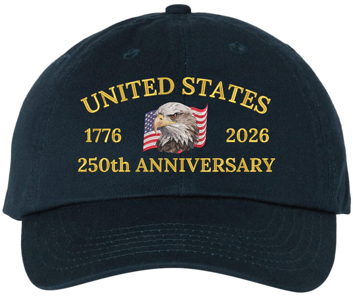 United States 250th Anniversary Low Profile Cap | 1776-2026 USA Bald Eagle Flag Country Baseball Dad Hat