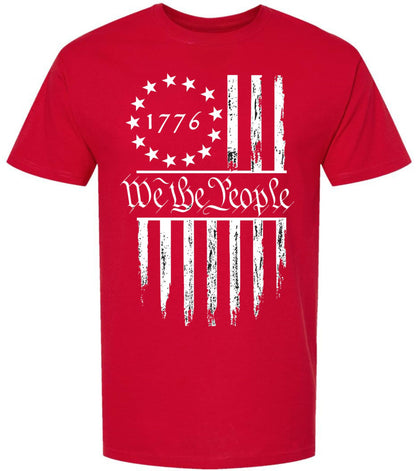 We The People 1776 USA Flag T-Shirt - Long Center Print American Distressed US Flags Patriots Tee Shirt