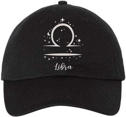 Zodiac Signs Embroidered Dad Hat | Adjustable Astrology Horoscope Monthly Symbols Designs Unstructured Cap, Black