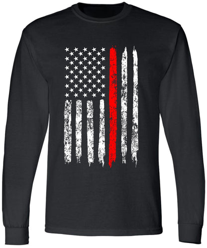 Black USA Flag Thin Line Long Sleeve T-Shirt Patriotic American Support First Responders Tee