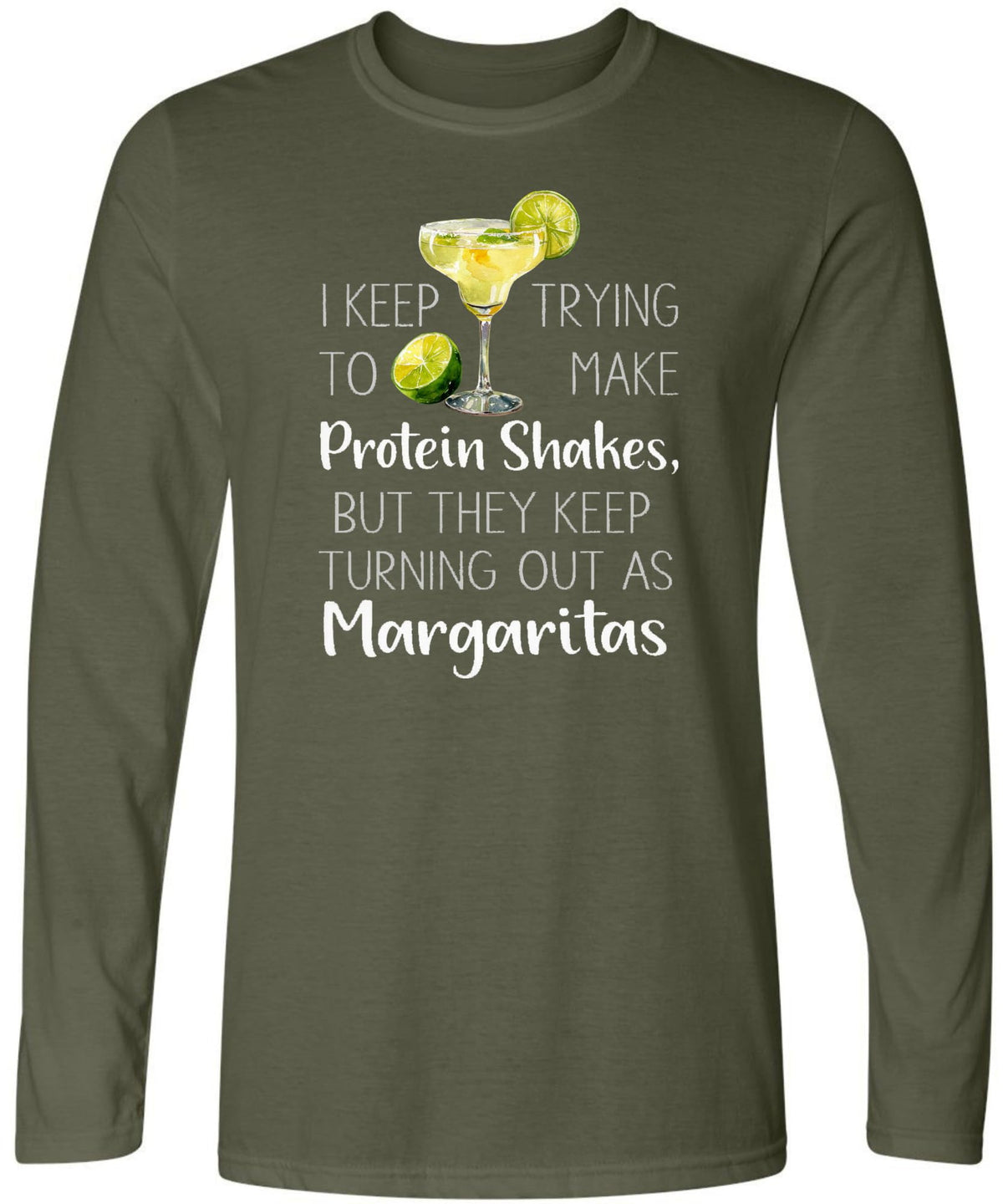 Protein Shake Margarita Funny T-Shirt | I Keep Trying to Make Protein Shakes Graphic Tee for Gym & Party Wear