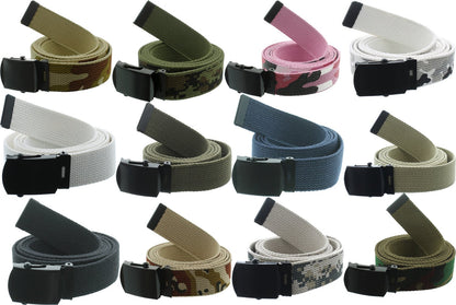 ARMYU Military Web Belt Reversible Cotton Canvas Army Camo & Solid Belts with Black Buckle 54"