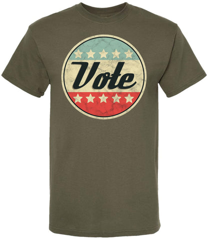 Vote Printed T-Shirt Vintage Retro American Flag Circle Design Political Patriotic Election Day Tee