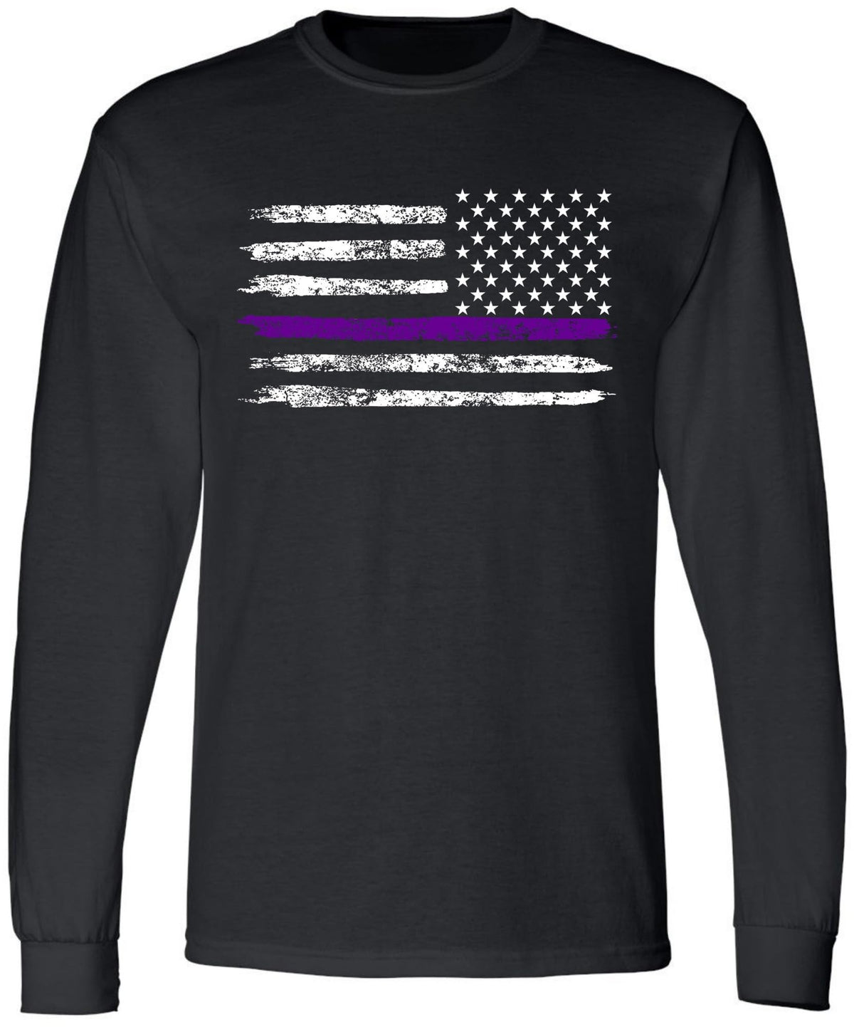 Black USA Flag Thin Line Long Sleeve T-Shirt Patriotic American Support First Responders Tee