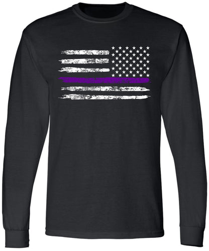 Black USA Flag Thin Line Long Sleeve T-Shirt Patriotic American Support First Responders Tee