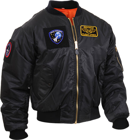 Black - MA-1 Flight Jacket Air Force Style Bomber Coat Customizeable with Patches Sections