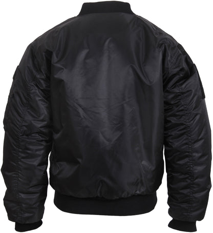 Black - MA-1 Flight Jacket Air Force Style Bomber Coat Customizeable with Patches Sections