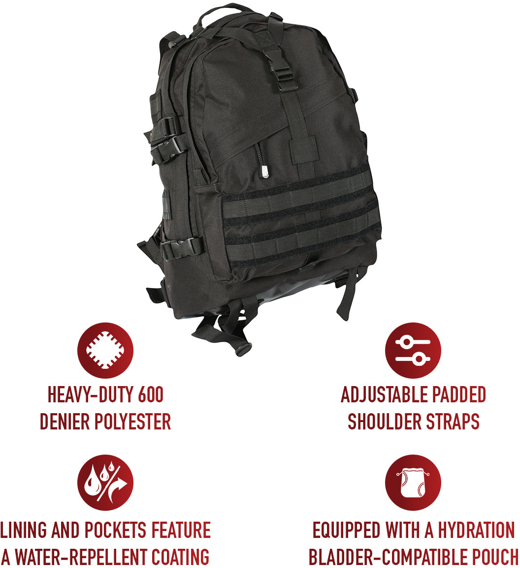 Black - MOLLE Tactical Large Transport Pack - Rugged Army Backpack