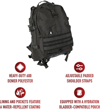 Black - MOLLE Tactical Large Transport Pack - Rugged Army Backpack