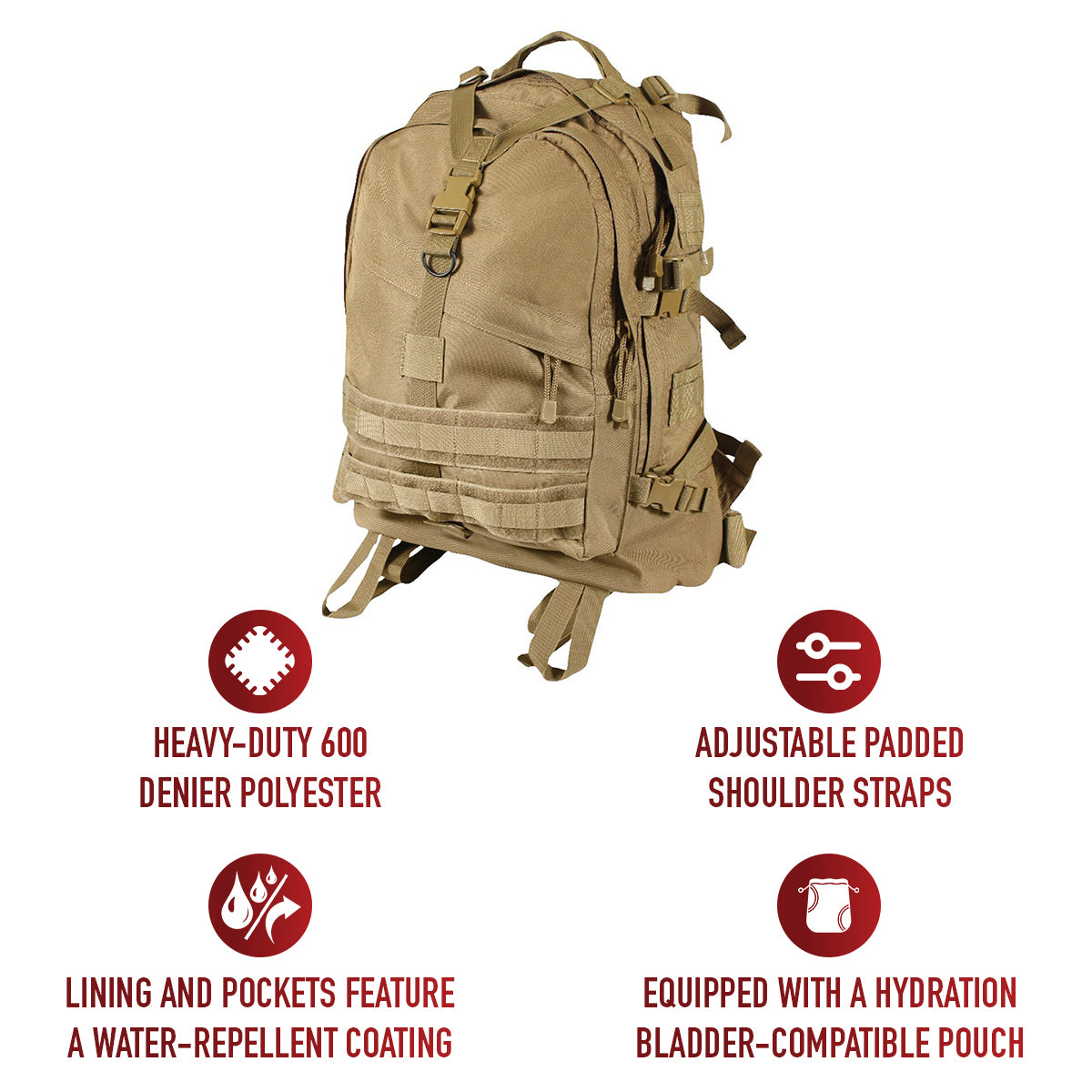 Coyote Brown - Military MOLLE Compatible Large Transport Pack