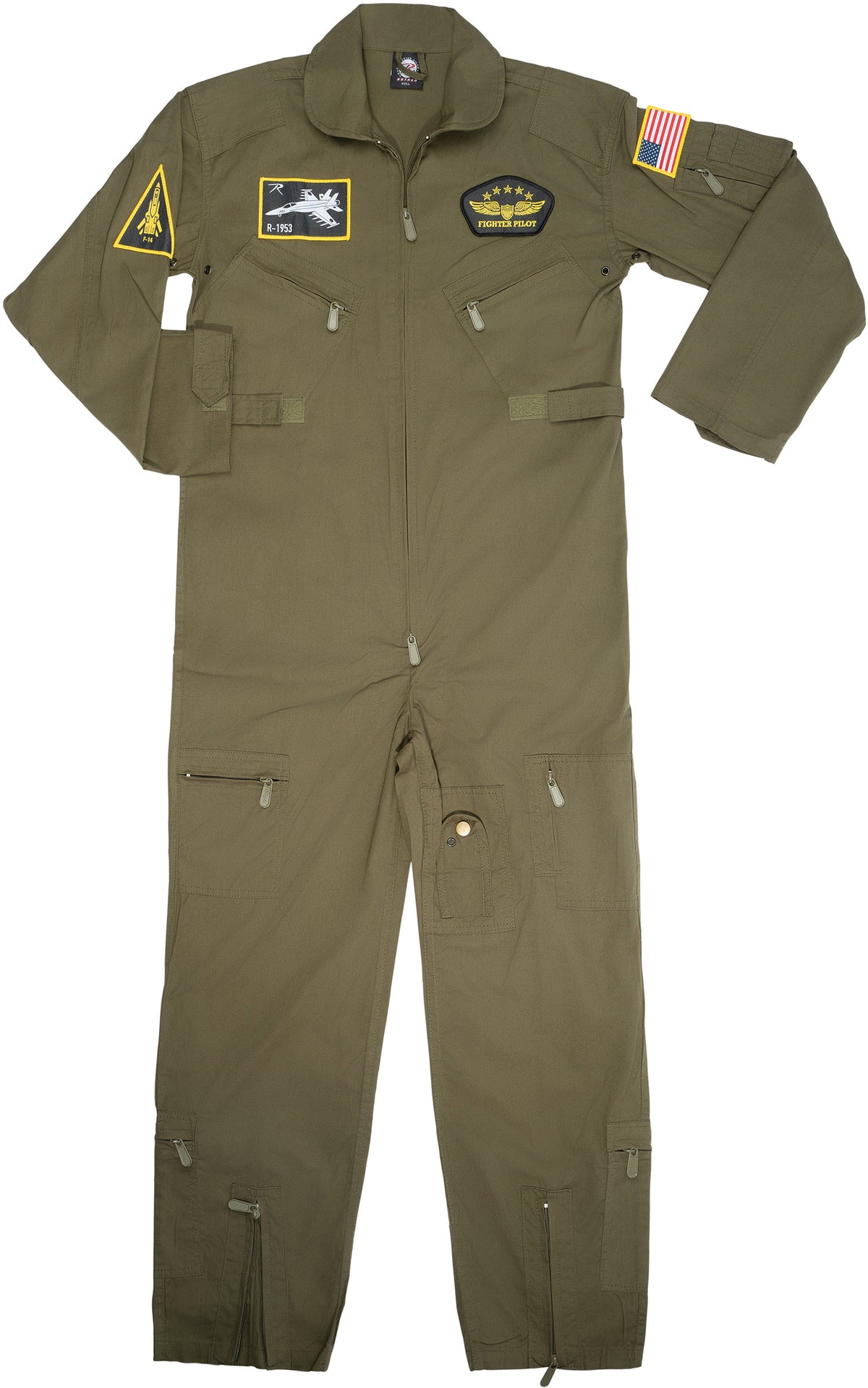 Olive Drab - Kids Top Gun Flight Coveralls with Patches