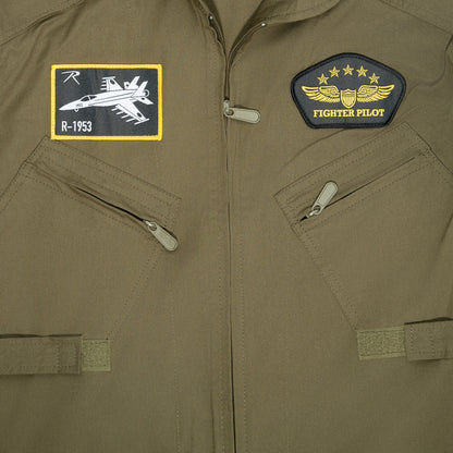 Olive Drab - Kids Top Gun Flight Coveralls with Patches