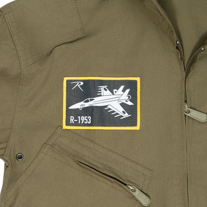 Olive Drab - Kids Top Gun Flight Coveralls with Patches