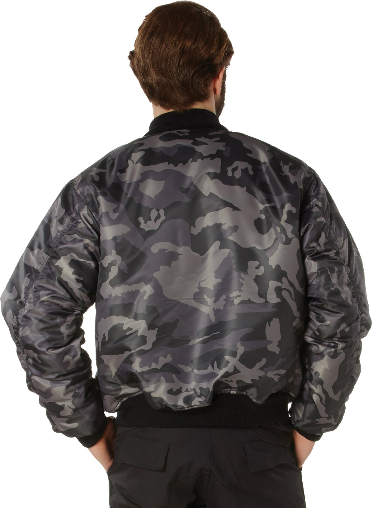Black Camo - Air Force MA-1 Flight Jacket Bomber US Military Style Reversible Coat