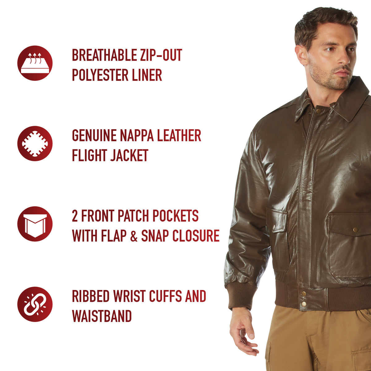 Brown - Leather Classic A-2 Vintage Military Bomber Flight Jacket
