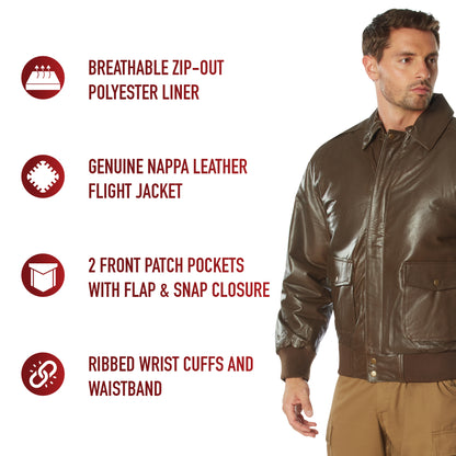 Brown - Leather Classic A-2 Vintage Military Bomber Flight Jacket