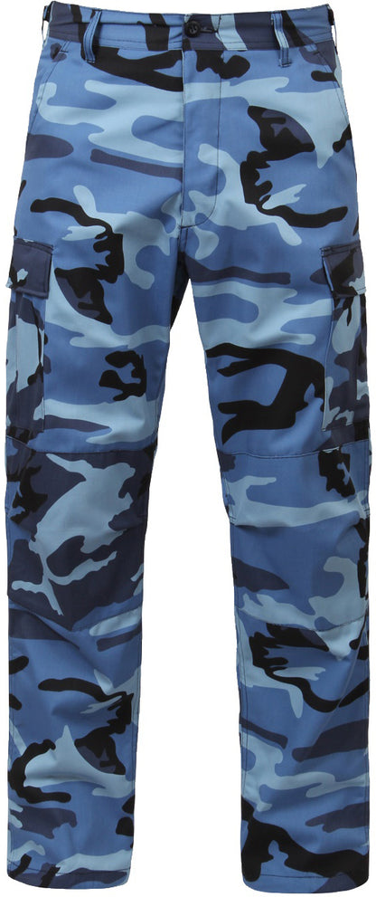 Sky Blue Camouflage - Tactical BDU Pants Cargo Fatigues - Poly/Cotton Twill - Button Fly